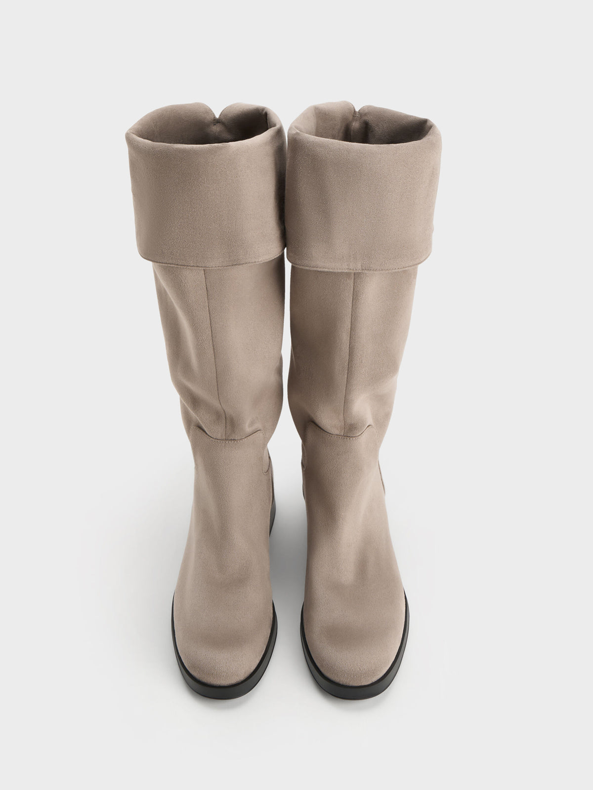 CHARLES & KEITH Value / Louisa Faux Suede Fold-Over Thigh-High Boots - Taupe