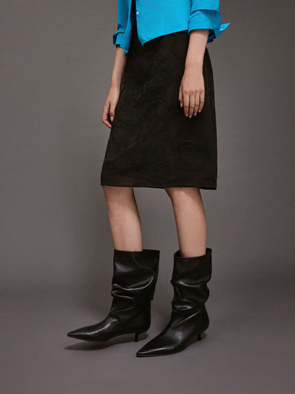 CHARLES & KEITH Customer Favorite / Ruched Kitten-Heel Calf Boots - Black