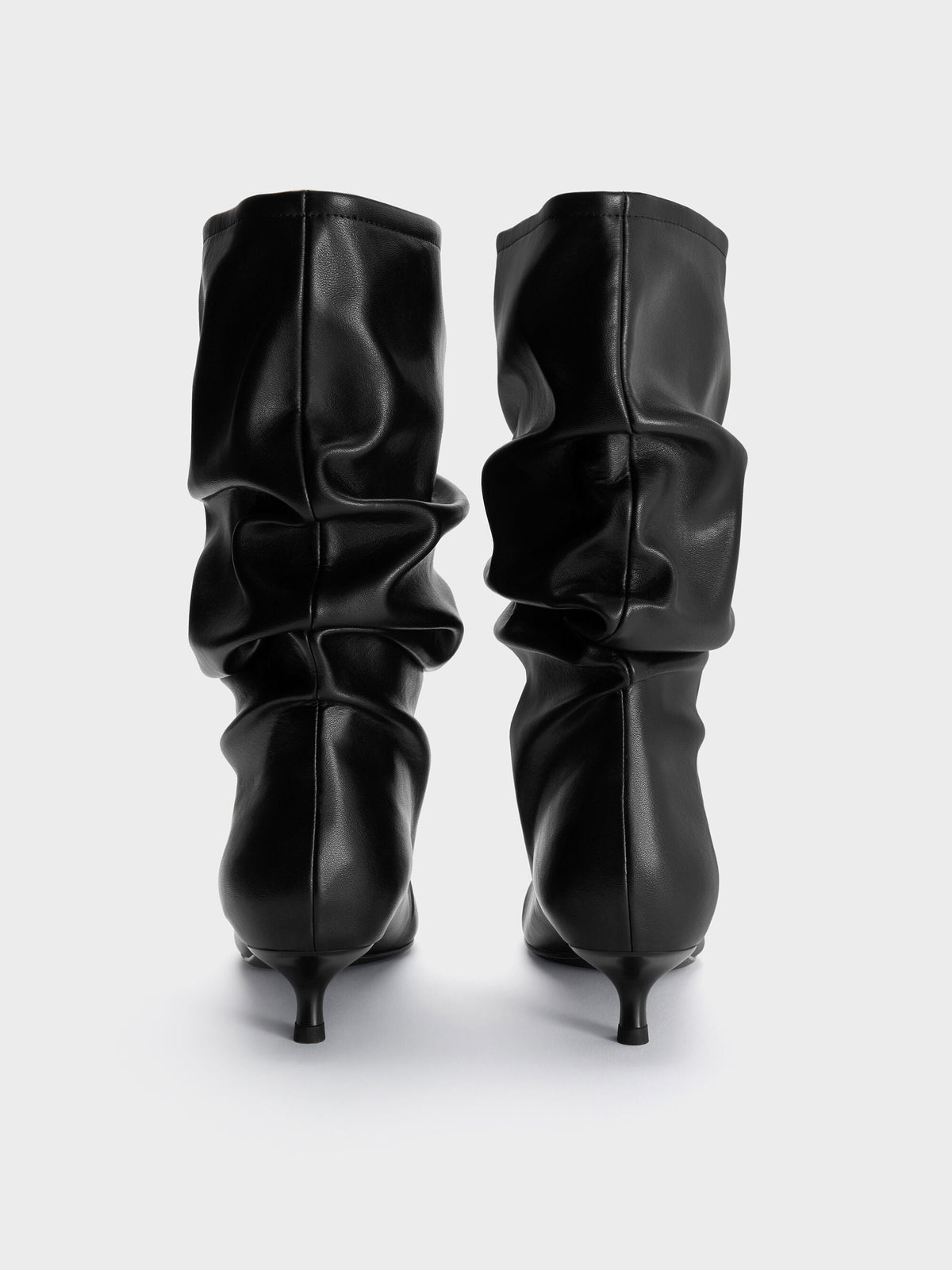 CHARLES & KEITH Customer Favorite / Ruched Kitten-Heel Calf Boots - Black