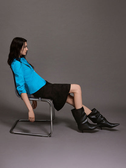 CHARLES & KEITH Customer Favorite / Ruched Kitten-Heel Calf Boots - Black