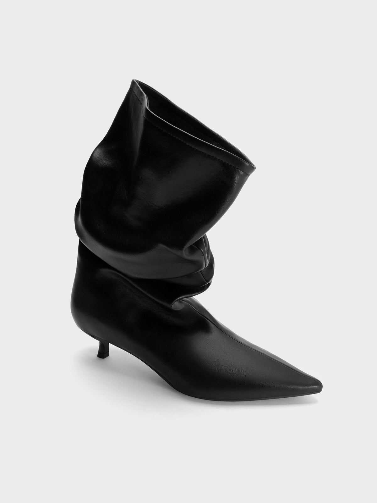 CHARLES & KEITH Customer Favorite / Ruched Kitten-Heel Calf Boots - Black