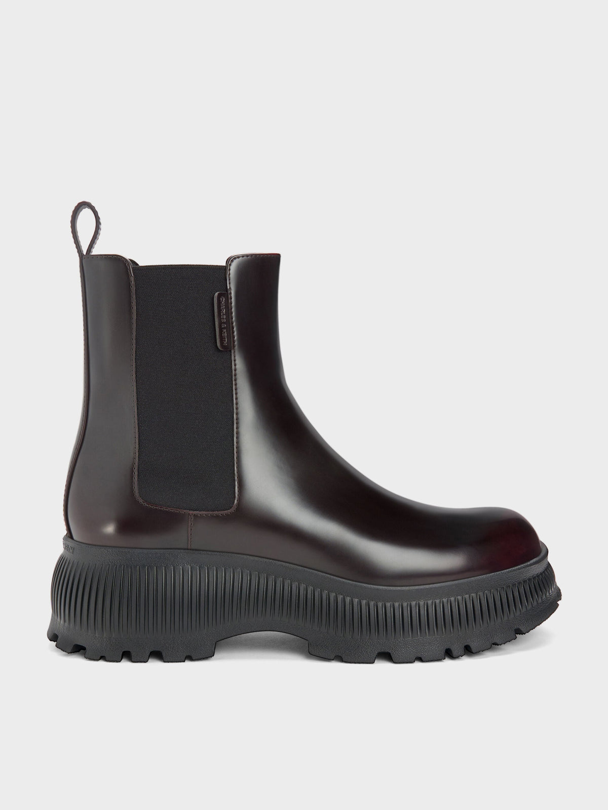 CHARLES & KEITH Trusted / Darra Ridged-Sole Ankle Boots - Burgundy