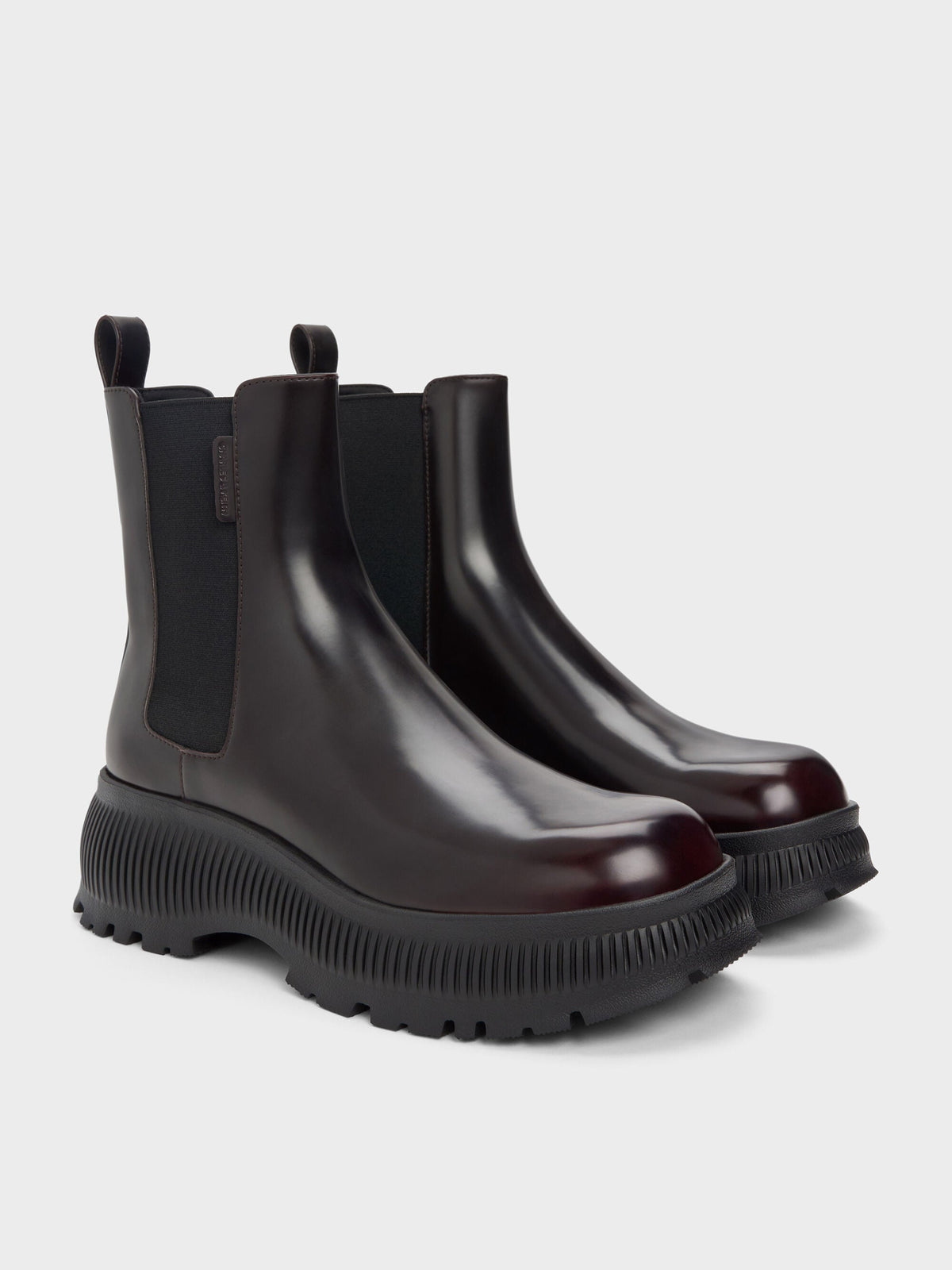 CHARLES & KEITH Trusted / Darra Ridged-Sole Ankle Boots - Burgundy