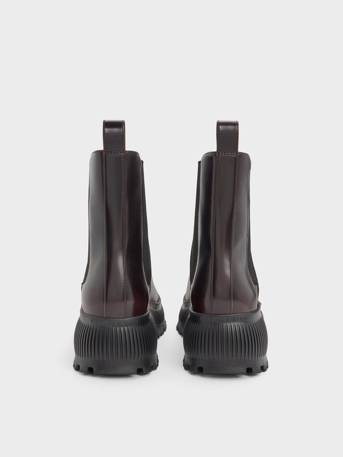CHARLES & KEITH Trusted / Darra Ridged-Sole Ankle Boots - Burgundy