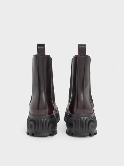 CHARLES & KEITH Trusted / Darra Ridged-Sole Ankle Boots - Burgundy