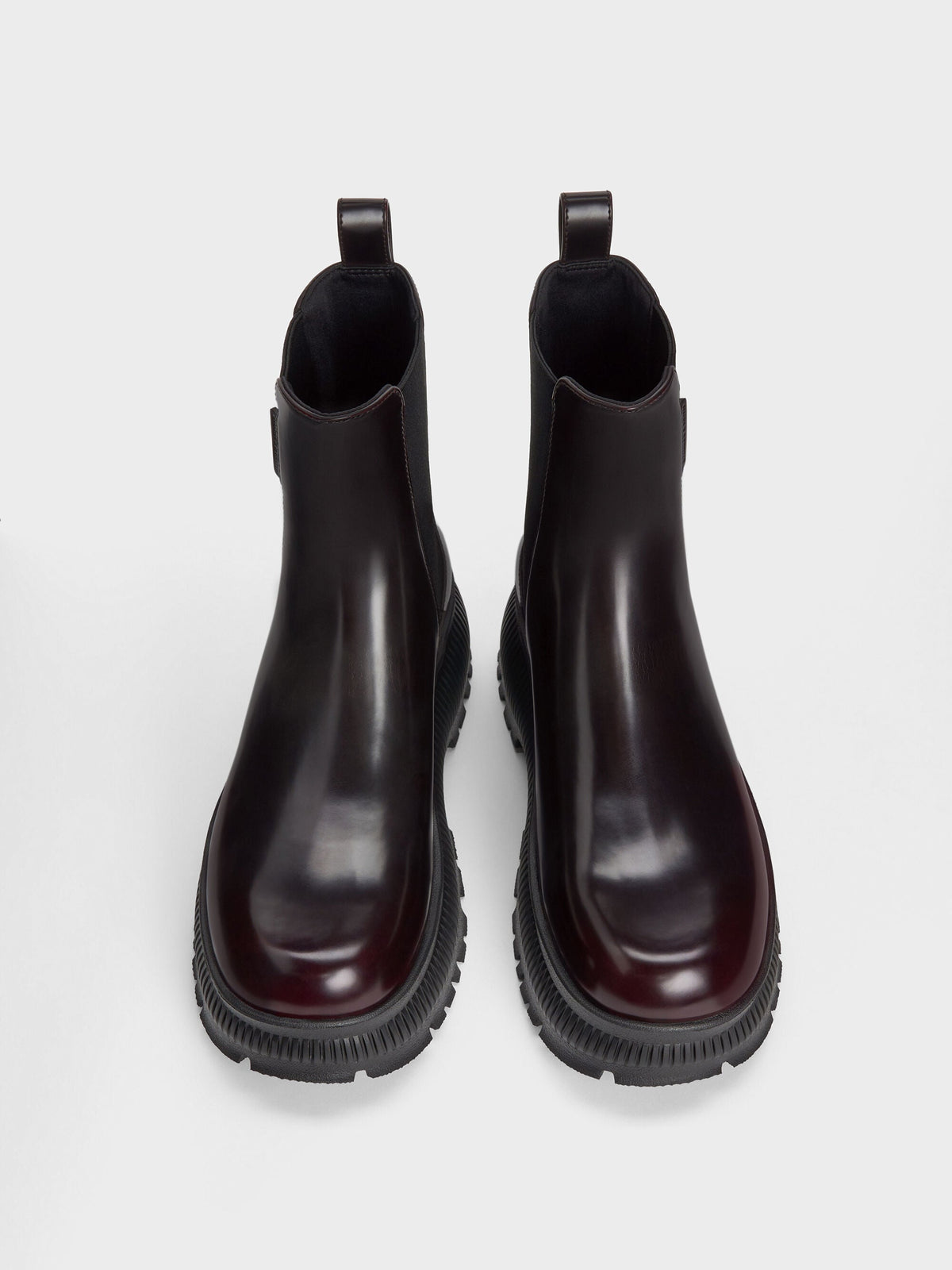 CHARLES & KEITH Trusted / Darra Ridged-Sole Ankle Boots - Burgundy