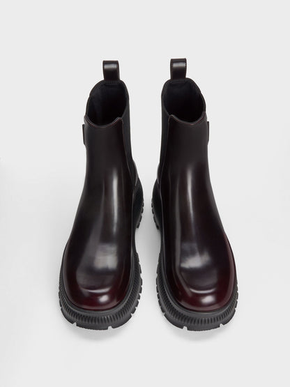 CHARLES & KEITH Trusted / Darra Ridged-Sole Ankle Boots - Burgundy