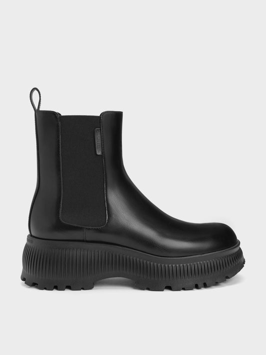 CHARLES & KEITH Trusted / Darra Ridged-Sole Ankle Boots - Black