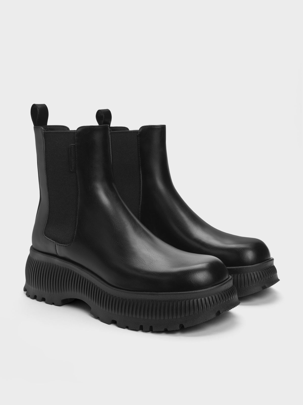 CHARLES & KEITH Trusted / Darra Ridged-Sole Ankle Boots - Black