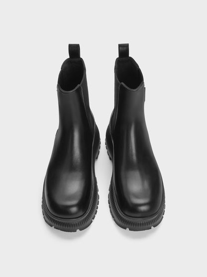 CHARLES & KEITH Trusted / Darra Ridged-Sole Ankle Boots - Black