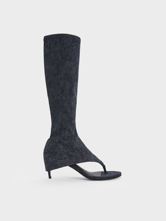 CHARLES & KEITH Popular / Aether Denim Thong Boots - Dark Blue