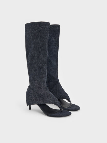 CHARLES & KEITH Popular / Aether Denim Thong Boots - Dark Blue