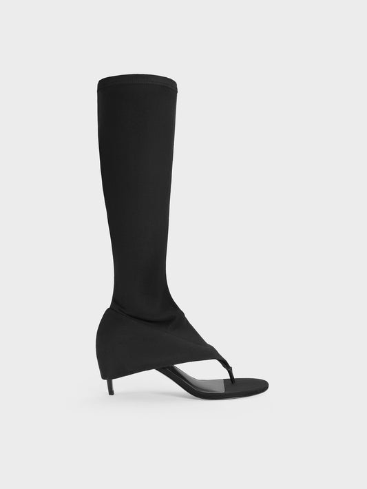 CHARLES & KEITH Discount / Aether Faux Suede Thong Boots - Black Textured