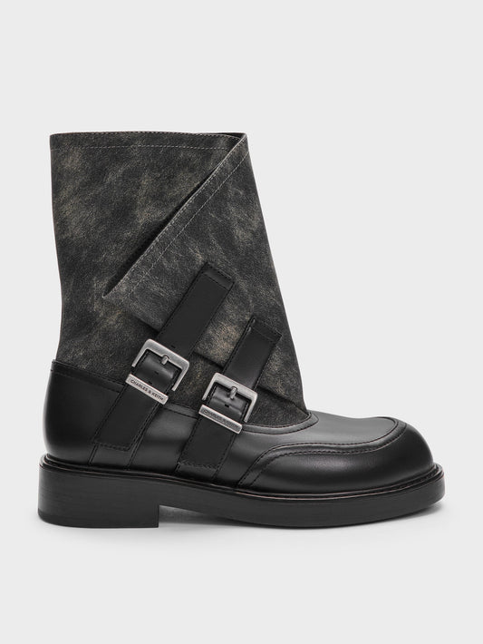 CHARLES & KEITH Customer Favorite / Aether Buckled Calf Boots - Dark Grey