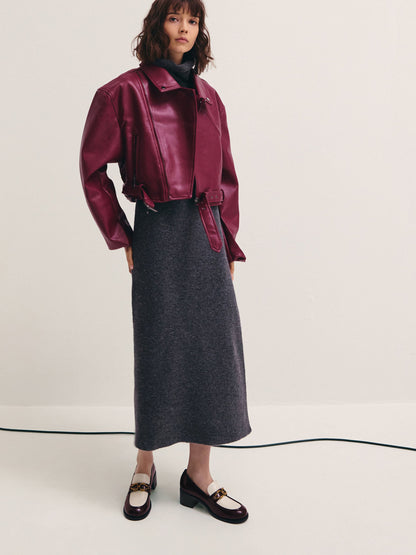 CHARLES & KEITH Featured / Two-Tone Metallic-Buckle Loafer Pumps - Burgundy