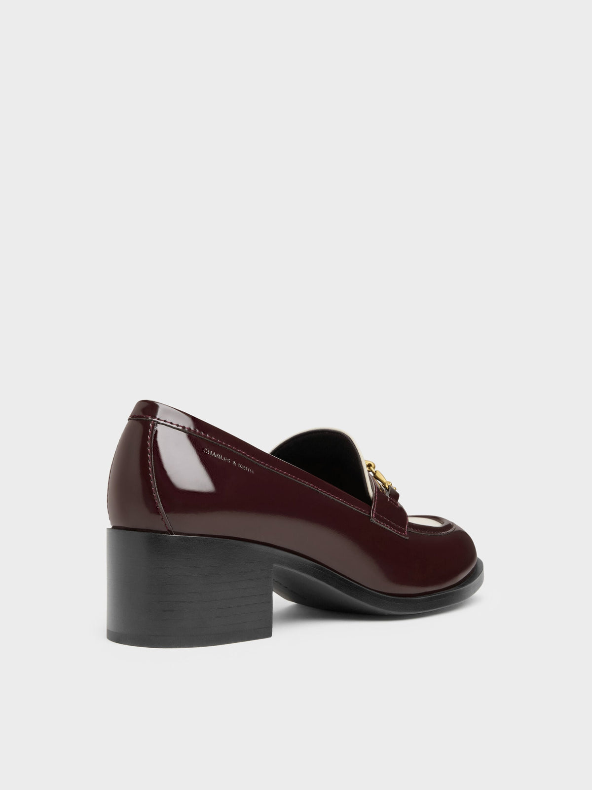 CHARLES & KEITH Featured / Two-Tone Metallic-Buckle Loafer Pumps - Burgundy