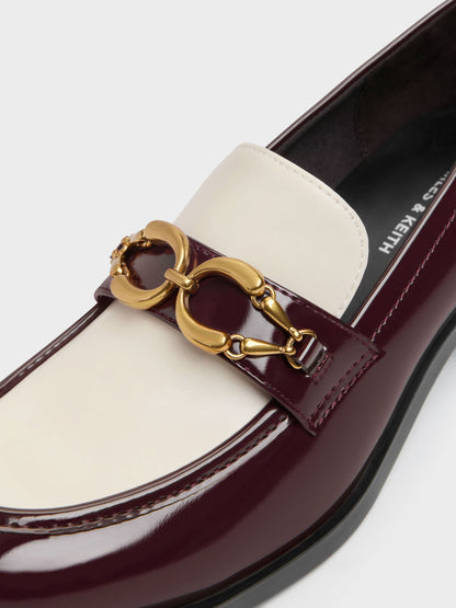 CHARLES & KEITH Featured / Two-Tone Metallic-Buckle Loafer Pumps - Burgundy