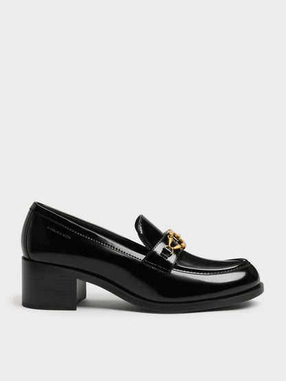 CHARLES & KEITH Latest / Metallic-Buckle Loafer Pumps - Black Box