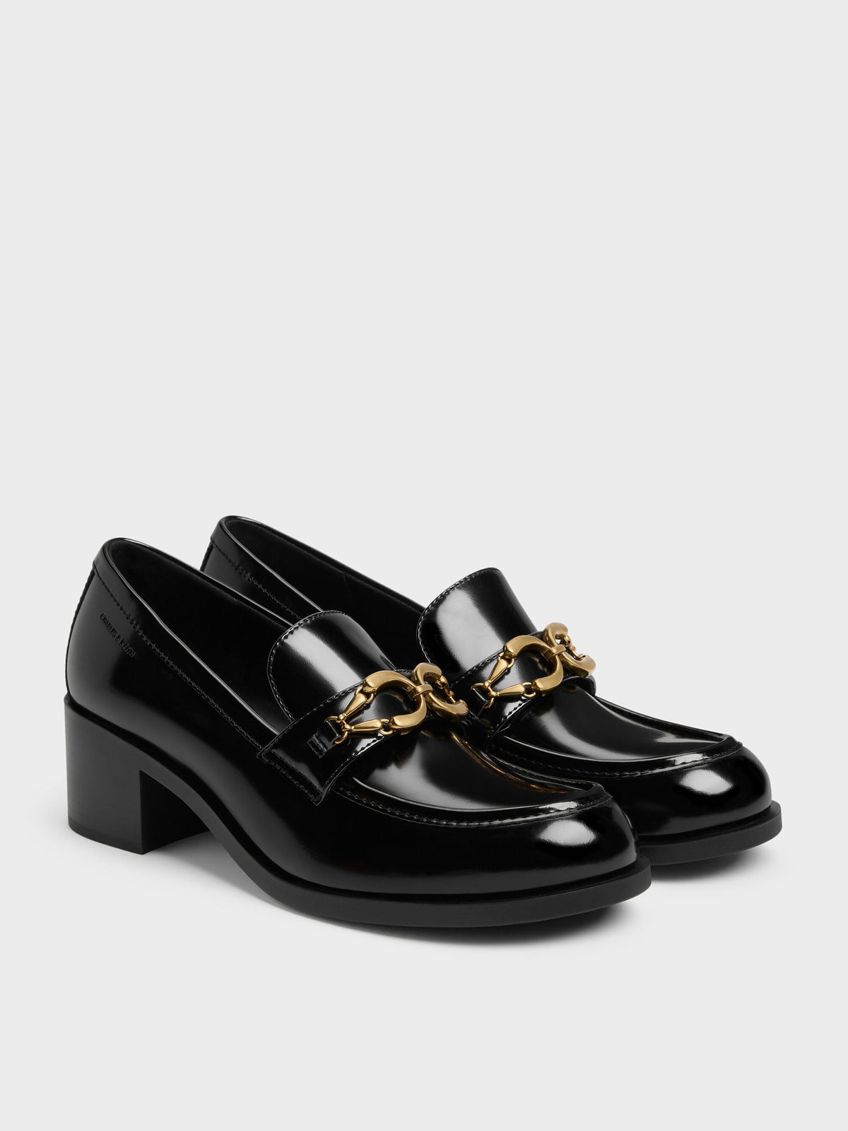 CHARLES & KEITH Latest / Metallic-Buckle Loafer Pumps - Black Box