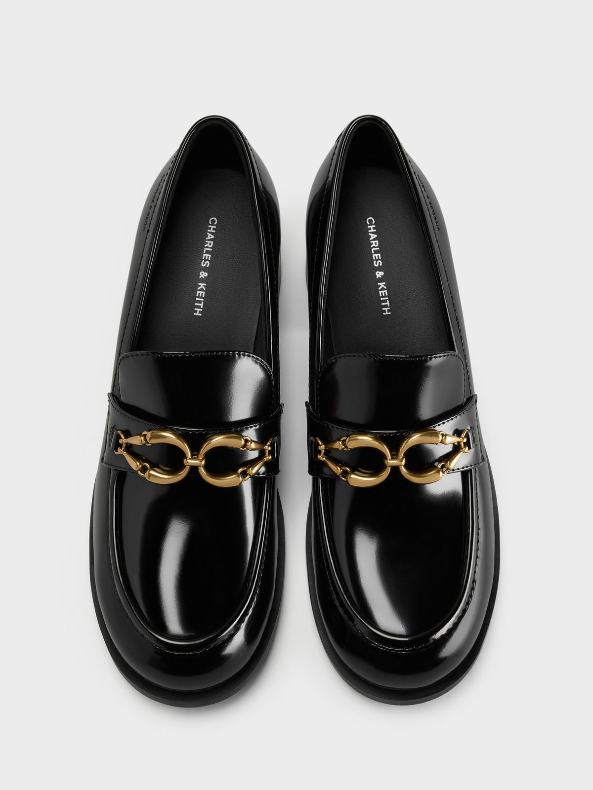 CHARLES & KEITH Latest / Metallic-Buckle Loafer Pumps - Black Box
