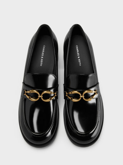 CHARLES & KEITH Latest / Metallic-Buckle Loafer Pumps - Black Box