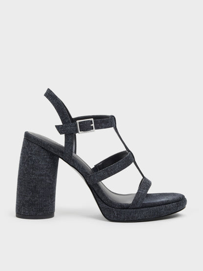 CHARLES & KEITH Everyday / Aether Denim Platform Sandals - Dark Blue