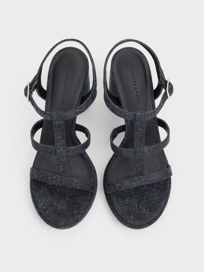 CHARLES & KEITH Everyday / Aether Denim Platform Sandals - Dark Blue