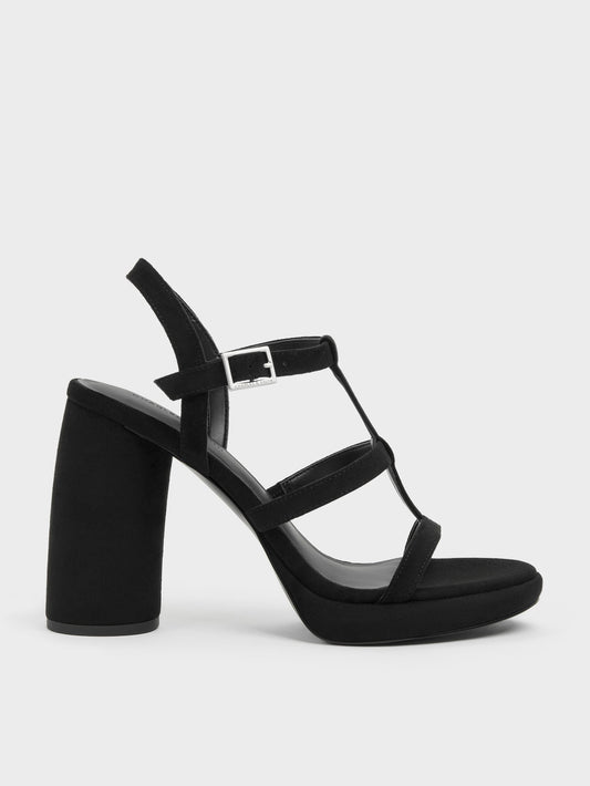 CHARLES & KEITH Customer Favorite / Aether Faux Suede Platform Sandals - Black Textured