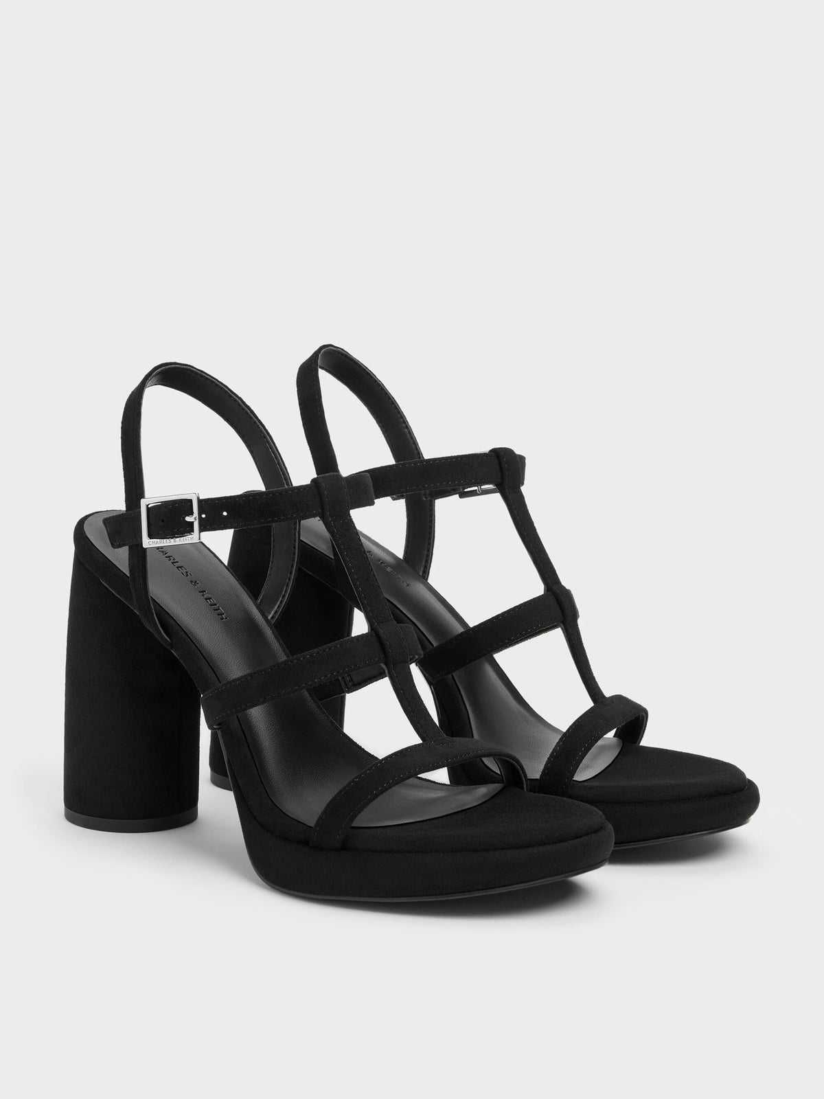 CHARLES & KEITH Customer Favorite / Aether Faux Suede Platform Sandals - Black Textured