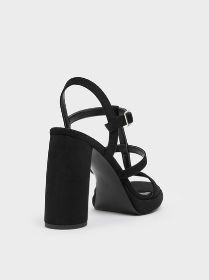 CHARLES & KEITH Customer Favorite / Aether Faux Suede Platform Sandals - Black Textured