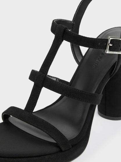 CHARLES & KEITH Customer Favorite / Aether Faux Suede Platform Sandals - Black Textured