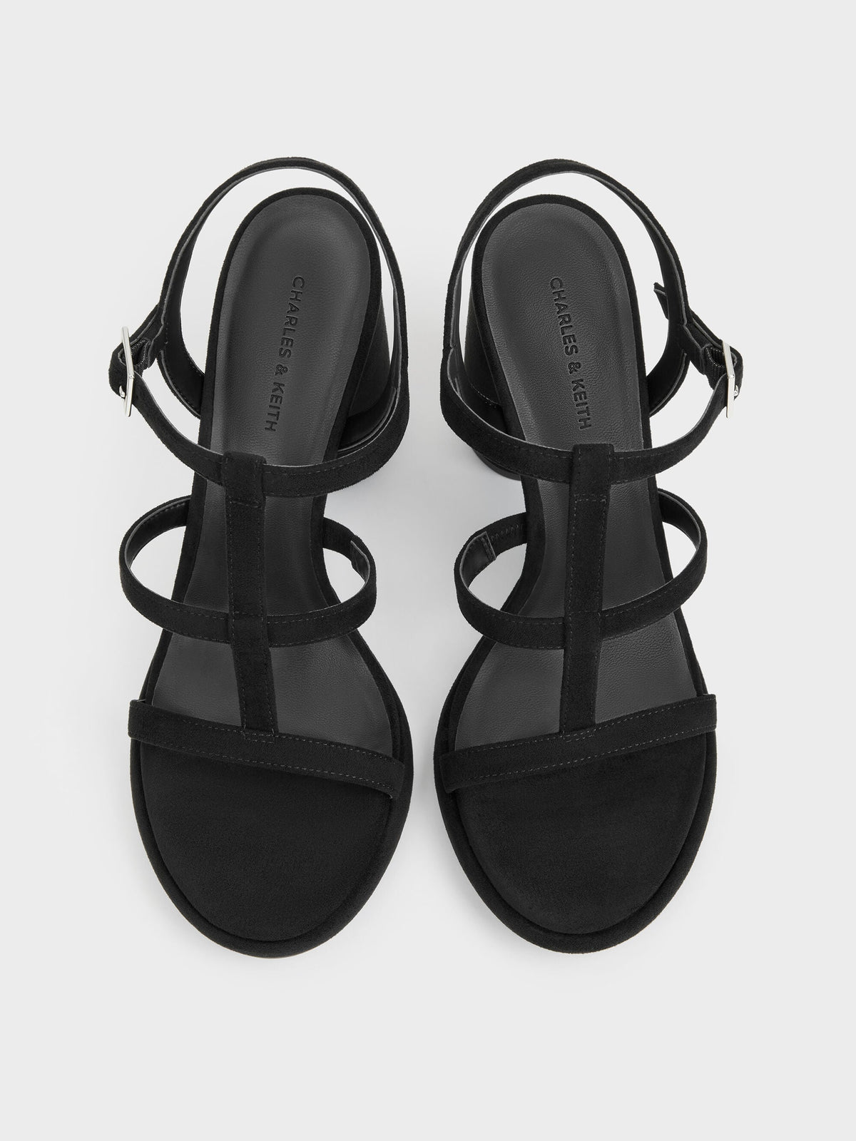 CHARLES & KEITH Customer Favorite / Aether Faux Suede Platform Sandals - Black Textured