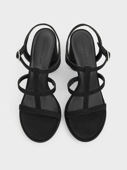 CHARLES & KEITH Customer Favorite / Aether Faux Suede Platform Sandals - Black Textured