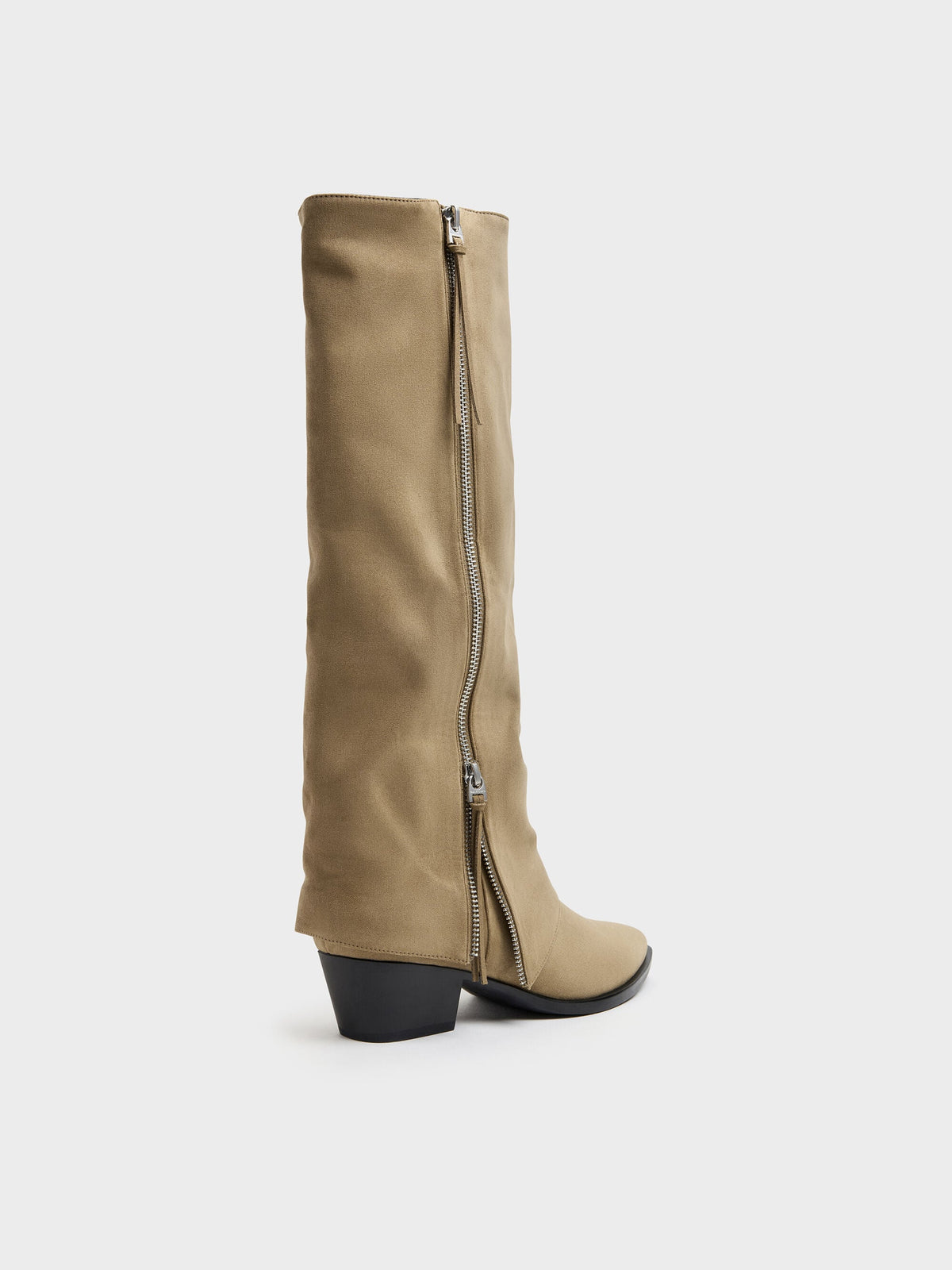 CHARLES & KEITH Sale / Aether Faux Suede Tassel-Zip Knee-High Boots - Khaki