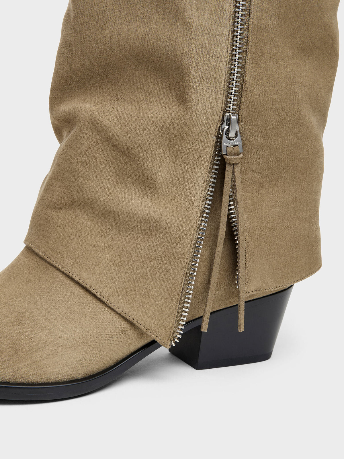 CHARLES & KEITH Sale / Aether Faux Suede Tassel-Zip Knee-High Boots - Khaki