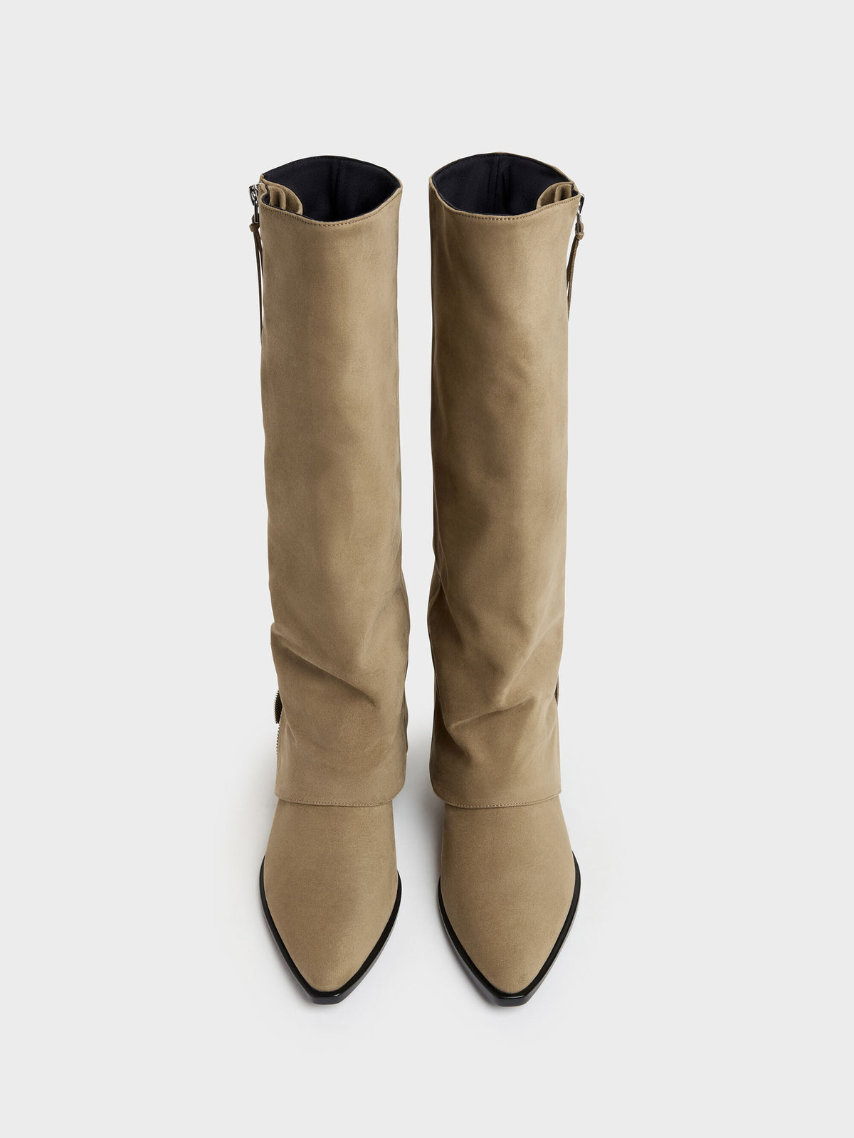 CHARLES & KEITH Sale / Aether Faux Suede Tassel-Zip Knee-High Boots - Khaki