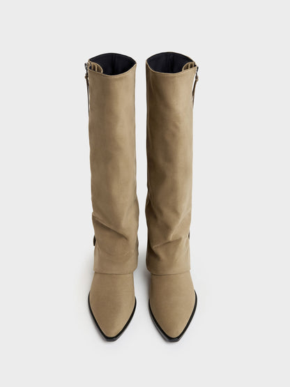 CHARLES & KEITH Sale / Aether Faux Suede Tassel-Zip Knee-High Boots - Khaki