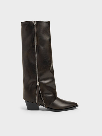 CHARLES & KEITH Signature / Aether Tassel-Zip Knee-High Boots - Dark Brown