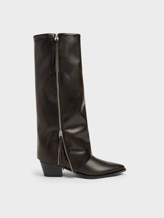CHARLES & KEITH Signature / Aether Tassel-Zip Knee-High Boots - Dark Brown
