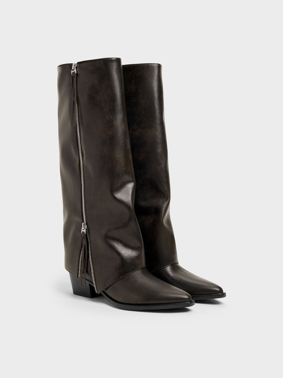 CHARLES & KEITH Signature / Aether Tassel-Zip Knee-High Boots - Dark Brown