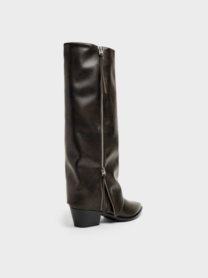 CHARLES & KEITH Signature / Aether Tassel-Zip Knee-High Boots - Dark Brown