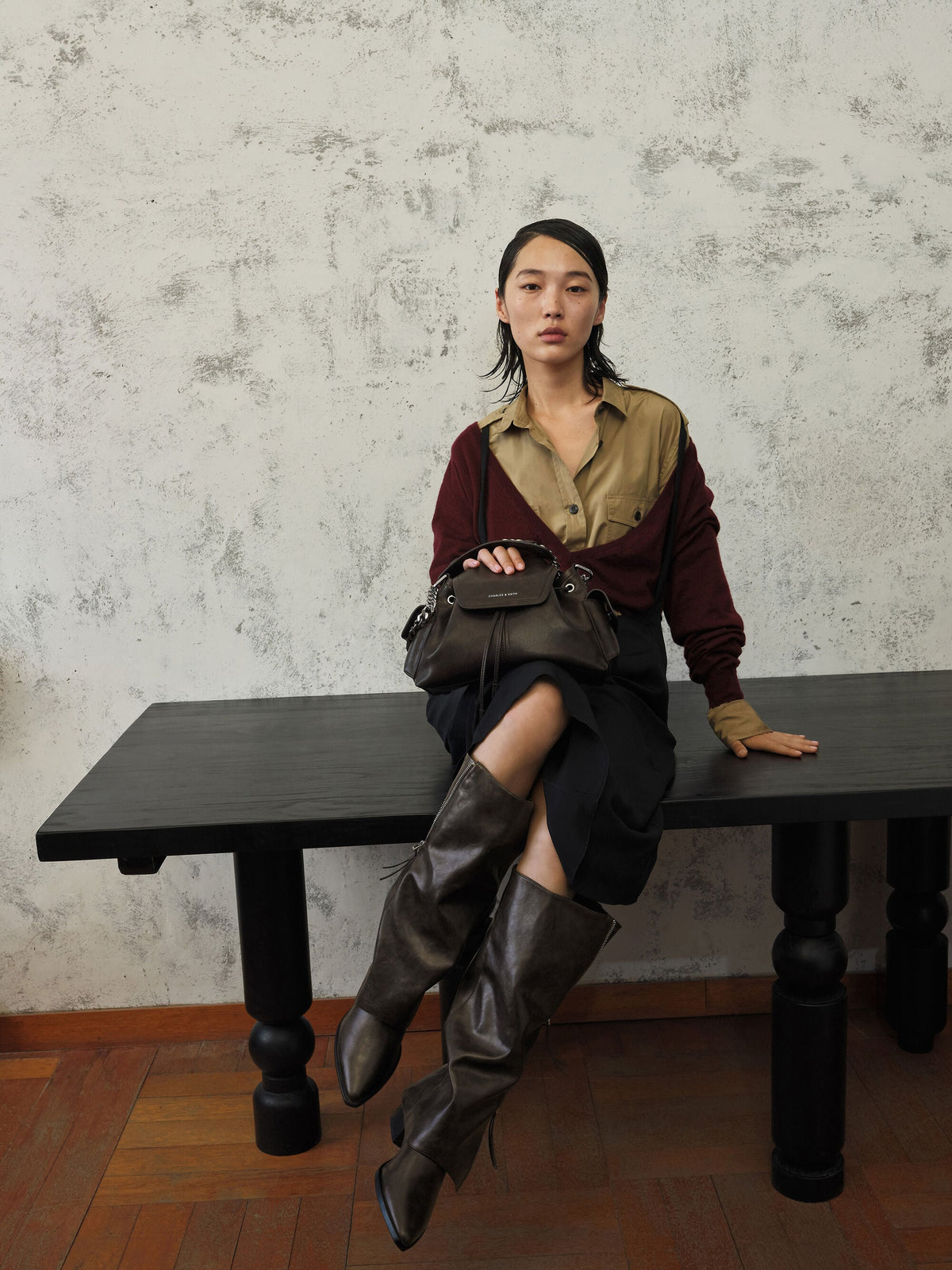 CHARLES & KEITH Signature / Aether Tassel-Zip Knee-High Boots - Dark Brown