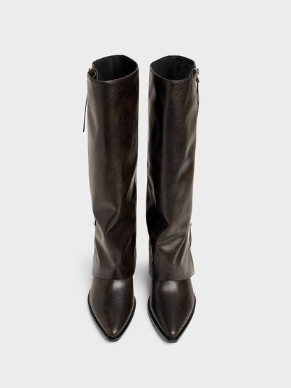 CHARLES & KEITH Signature / Aether Tassel-Zip Knee-High Boots - Dark Brown