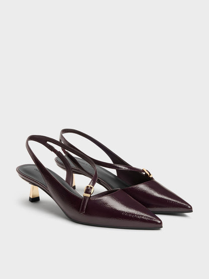 CHARLES & KEITH Customer Favorite / Asymmetric D'Orsay Slingback Pumps - Burgundy
