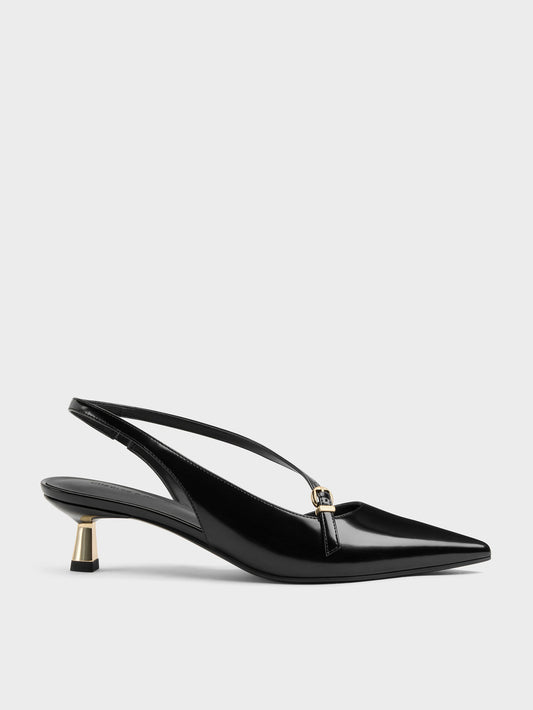CHARLES & KEITH Essential / Asymmetric D'Orsay Slingback Pumps - Black Box
