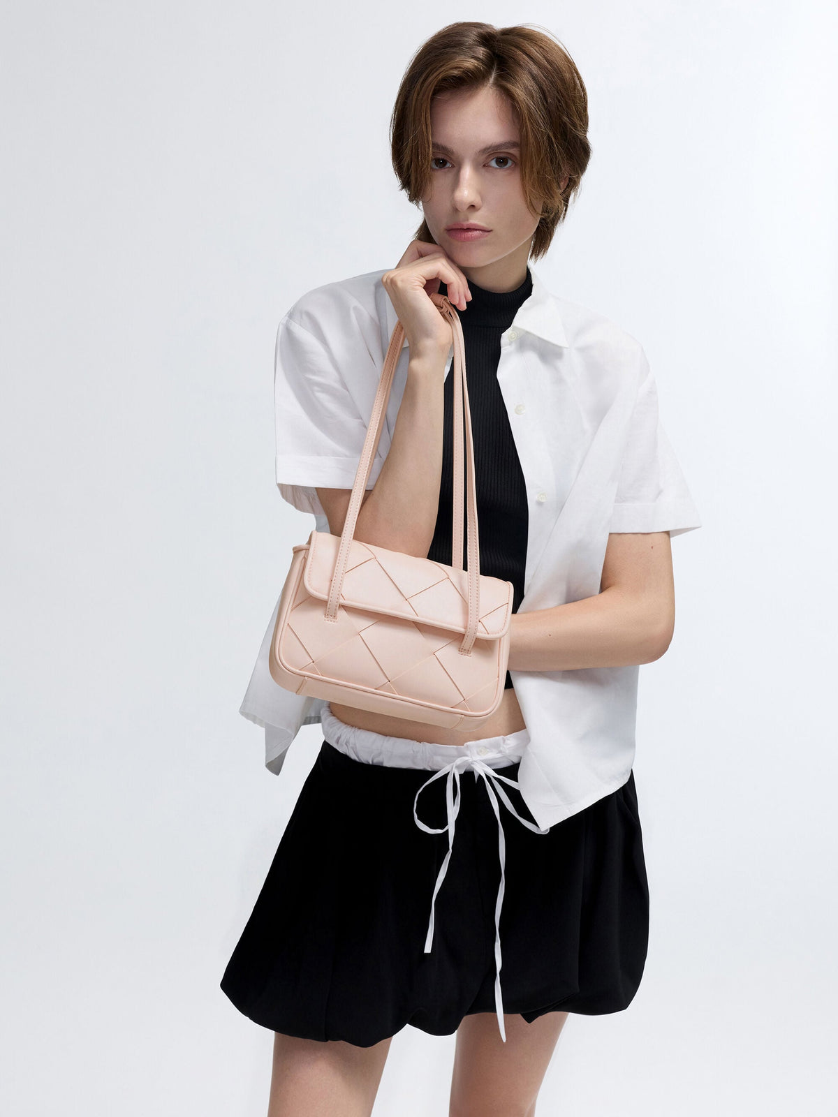 CHARLES & KEITH Essential / Maribel Woven Shoulder Bag - Soft Pink