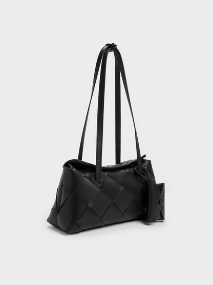 CHARLES & KEITH Popular / Maribel Woven Trapeze Shoulder Bag - Black
