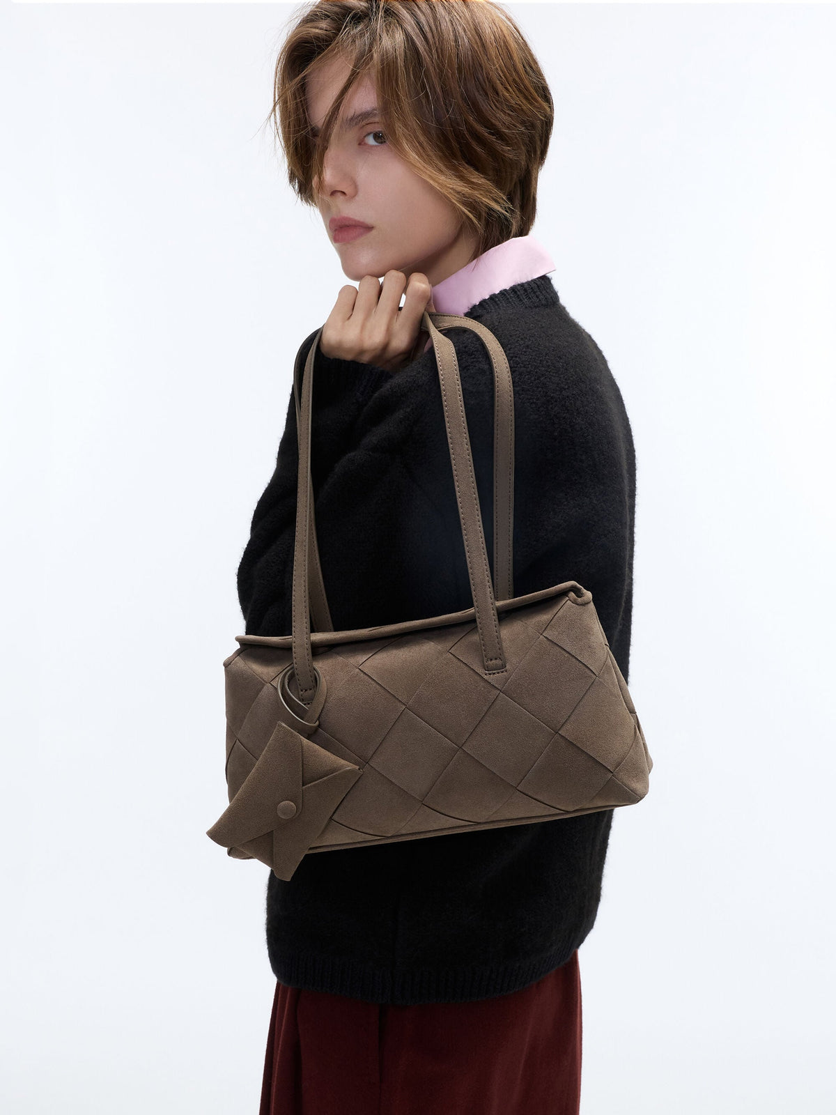 CHARLES & KEITH Special Offer / Maribel Woven Trapeze Shoulder Bag - Stone Grey