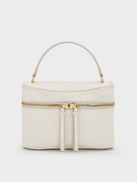 CHARLES & KEITH Essential / Pansy Croc-Effect Vanity Bag - Cream