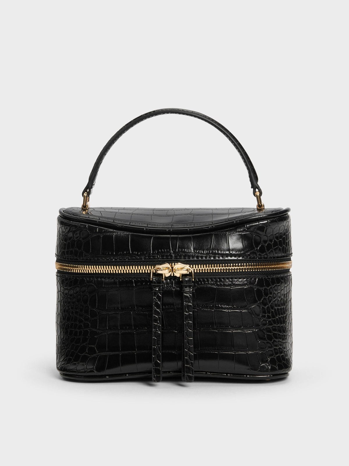 CHARLES & KEITH Sale / Pansy Croc-Effect Vanity Bag - Black
